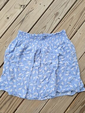 LOFT Light Blue Floral Smocked A-Line Skirt